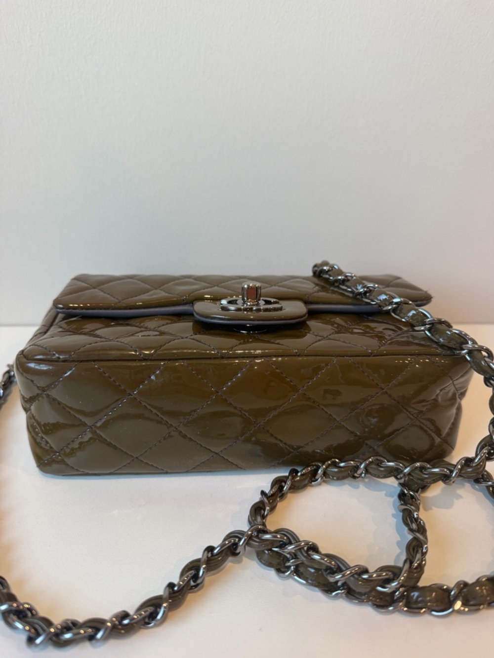 CHANEL Quilted Patent Leather Mini Flap Bag in Olive - Picture 5 of 16